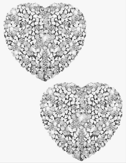 Rhinestone Pasties Breast Covers Adhesive Pasties Glitter Breast Covers Reusable Bra Stickers for Women Silver