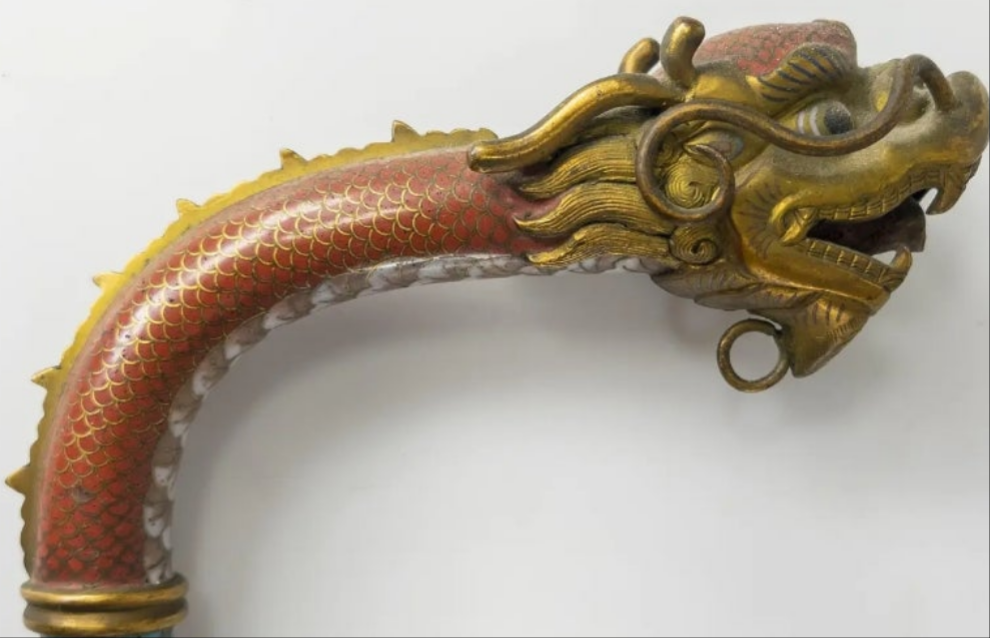 Rare 18th Century Chinese Cloisonne Enamel Gilt Bronze Dragon Cane Scepter