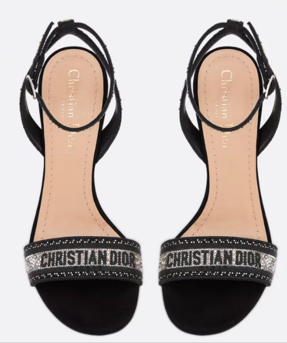 Dior Dway Heeled Sandal
Black Cotton Embroidered with Thread and Silver-Tone Strass