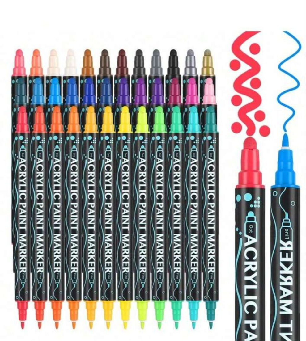 Dual Tip Acrylic Paint Pens Markers, Premium Acrylic Paint Pens For Wood, Canvas, Stone, Rock Painting, Glass, Ceramic Surfaces, DIY Crafts Making Art Supplies Back To School
