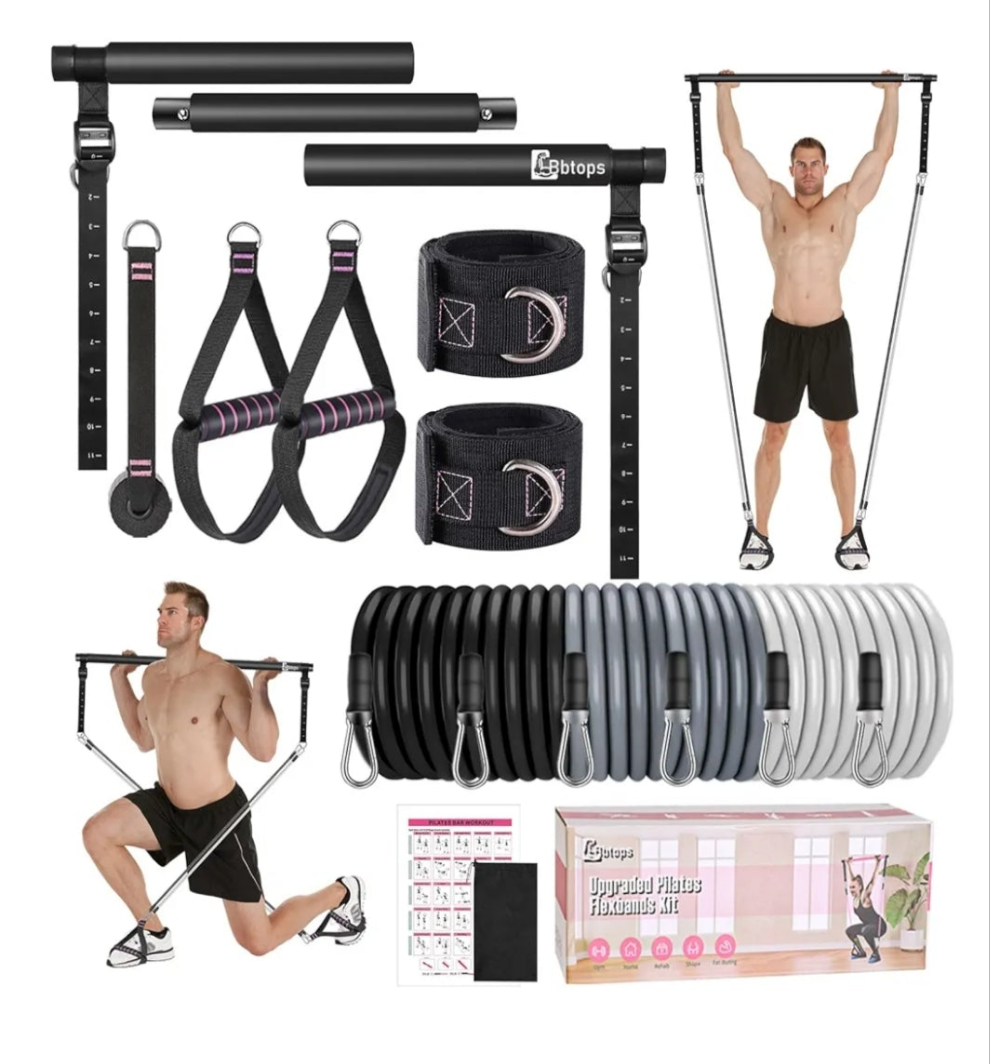 Pilates Bar Kit with Resistance Bands,Pilates Bar with Stackable Bands Workout Equipment for Legs,Hip,Waist and Arm,Exercise Fitness Equipment for Women & Men Home Gym Yoga Pilates