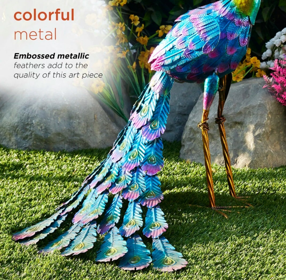 Peacock Statue Colorful Outdoor Weatherproof