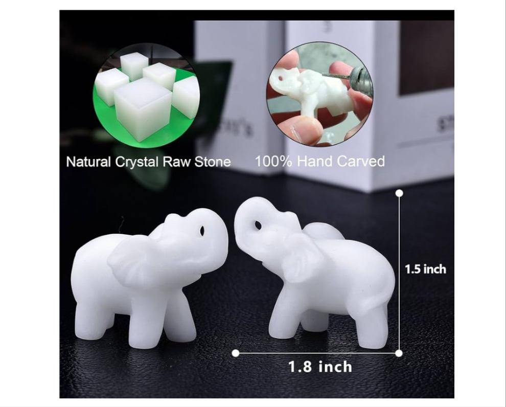 1.8 Inch White Jade Elephant Crystal Decor, Healing Crystal Cute Figurines,White Elephant Gemstones Decorations Statue, Lucky Reiki Stones in Home and Office Meditation Gift for Women and Men