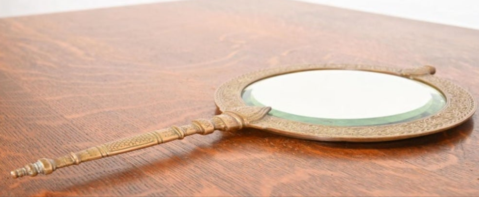 Antique Tiffany & Co. Bronze Doré Alhambra Vanity Hand Mirror, Circa 1910