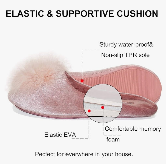 Women's Cozy Velvet Memory Foam House Slipper, Ladies Fuzzy Bedroom Slipper Non-slip Sole