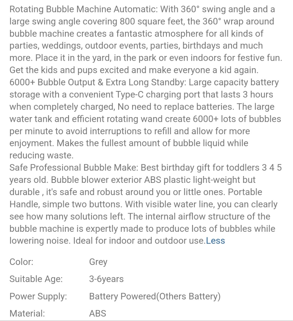 Bubble Machine For Kids,Automatic Bubble Blower Rechargeable,360° Auto Rotatable Portable Bubble Maker Electric Bubbles Toy For 3 4 5 Year Old, Outdoor Wedding Party Birthday Gifts