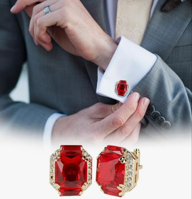 Rectangular Colored Diamond Flanked Crystal Cuff Links