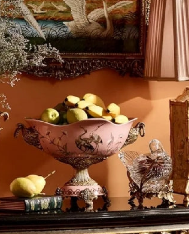 Adorable Hand-Painted Binaural Ceramic Fruit Bowl – Elegant Court Style Snack & Nut Tray, Decorative Serving Plate for Fruits, Desserts & Vegetables, Exquisite Home Decor Gift for Holidays & Parties