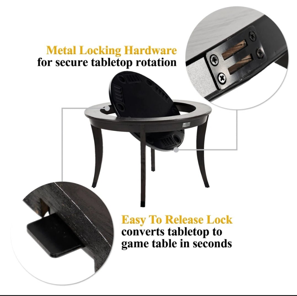 Onyx Poker Table 2-in-1 Flip-Top Dining Table for 6 Players