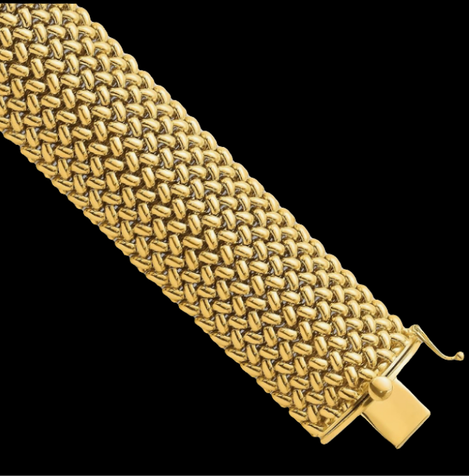 COCOMONEY Yellow Gold 22mm High Polish Mesh Bracelet - Contemporary Style