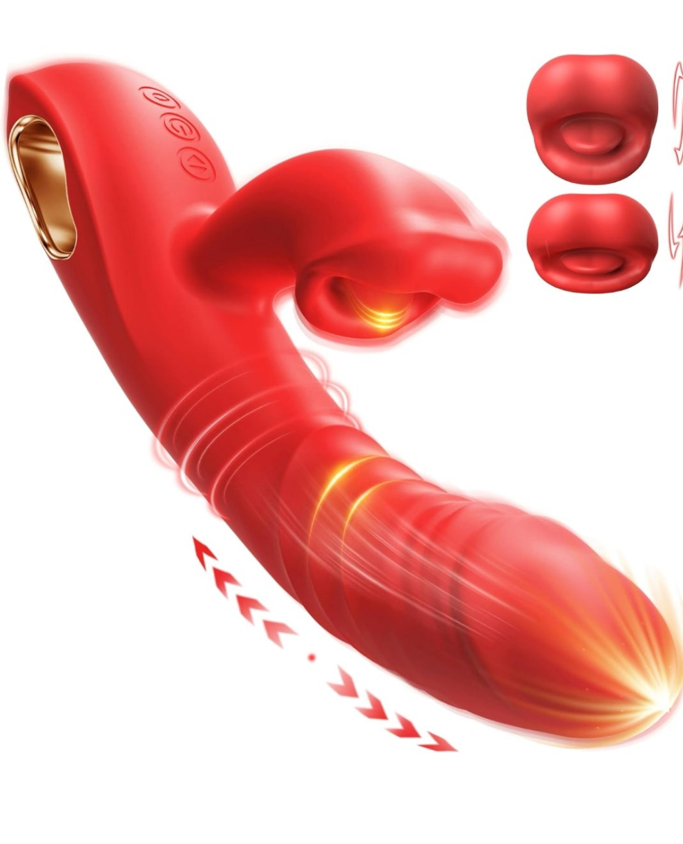 Vibrator Thrusting Dildo Adult Sex Toys, 4IN1 G Spot Vibrators Tongue Clitoral Stimulator Rose Sex Toy Dildos with 10 Vibrating 5 Thrusting & Licking Biting Modes, Nipple Anal Women Couples Sex Toys