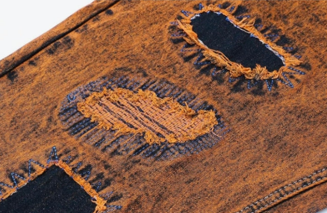 Men's Slim Fit Mid Waist Straight Leg Ripped Distressed Holes Classic Denim Patches Jeans