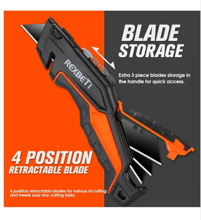 REXBETI Retractable Folding Utility Knife, 6 Pack, SK5 Heavy Duty Box Cutter for Cartons, Cardboard and Boxes, Blade Storage Design, Extra 20 Blades Included