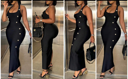 Plus Size Women's Button Decorated Halter Neck Dress COCOMONEY