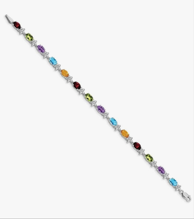 COCOMONEY 14k White Gold Rainbow Gemstone/Diamond Bracelet Fine Jewelry For Women Gifts For Her, 7"