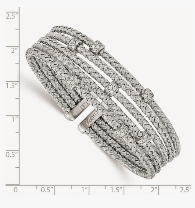 925 Sterling Silver Polished Rhodium Plated CZ Cubic Zirconia Simulated Diamond Woven Flexible Cuff Stackable Bangle Bracelet - Bangle Bracelet for Women