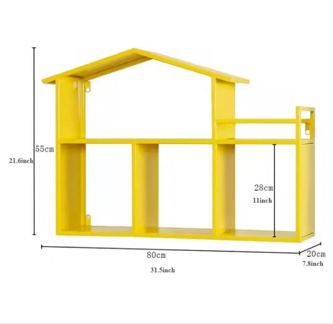 Wall Mount Shelves Small House Shape Floating Shelves Metal Frame,Wall Mounted Display Shelves Storage Unit,Modern Home Decor Wall Shelf Bookshelves for Living Room,Nursery,Office,Bedroom,Bathroom,