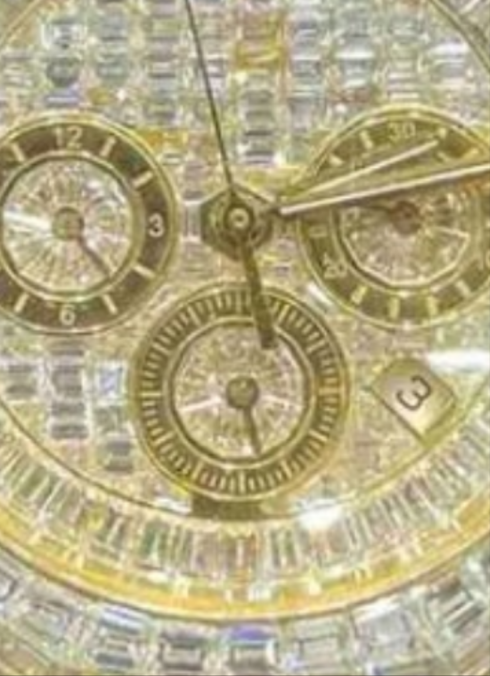 CHANDELIER ICED OUT "AP" 18K SOLID GOLD WATCH | VVS1 80 CTS T.W.