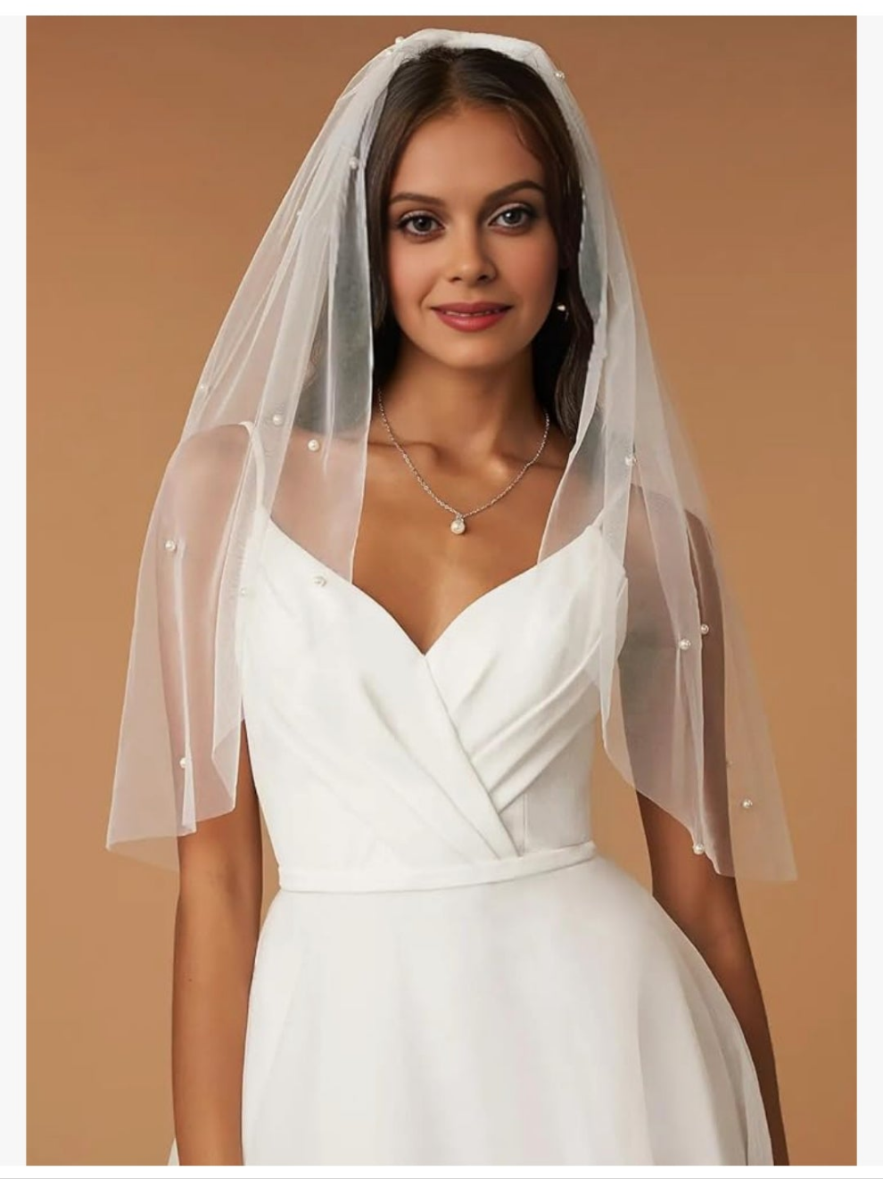 Pearl 1 Tier Elbow Length Wedding Bridal Veil with Metal CombSize: Elbow length:29.5inch(75cm)