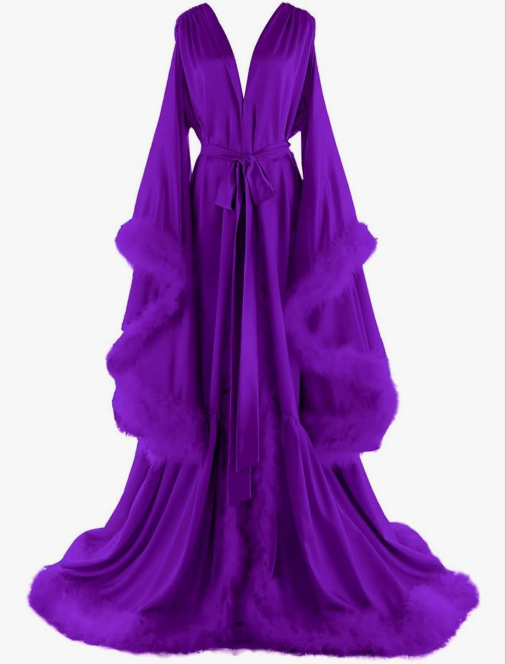 Silk Feather Bridal Robes Old Hollywood Photoshoot Nightgown Silk Bathrobe Long Lingerie COCOMONEY