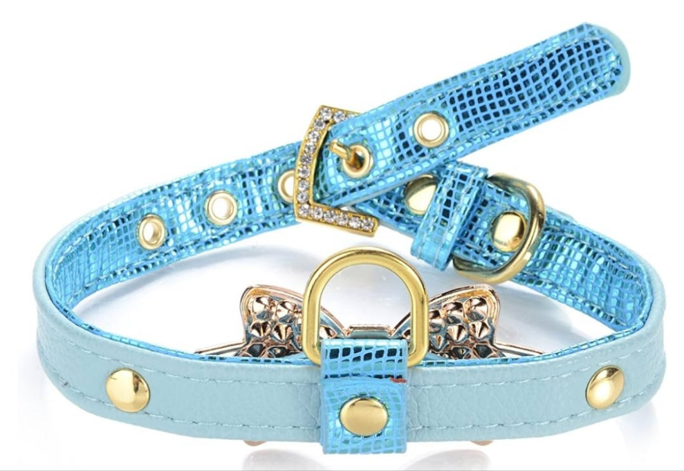 Gold Bling Diamond Giltter Leather Fashion Collar with Ring for Tags for Small Dogs,Cat,Puppy and Kitty Walking Travel Party Gifts Tedd, Poodle Dog,Bulldog and Yorkshire Terrier (Small