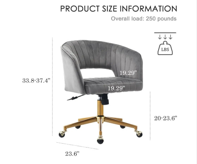 Office Chair Swivel Velvet Desk Chair, Vanity Chair with 360 Swivel Armchair and Gold Base,for Living Room, Bedroom, Vanity, Study