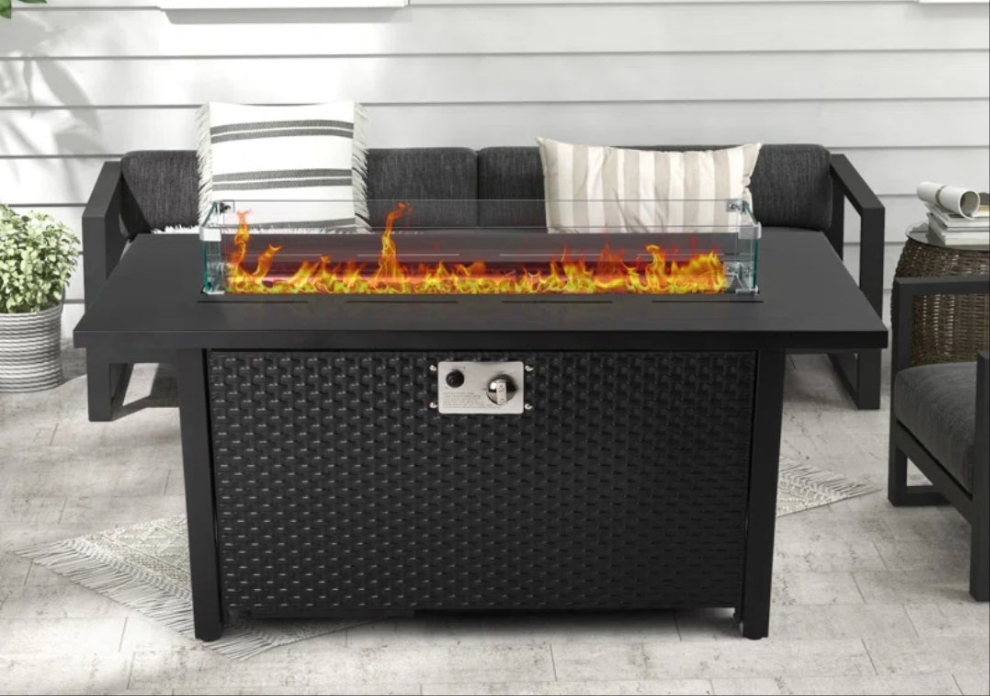 27'' H x 43'' W Steel Propane Outdoor Fire Pit Table with Cover