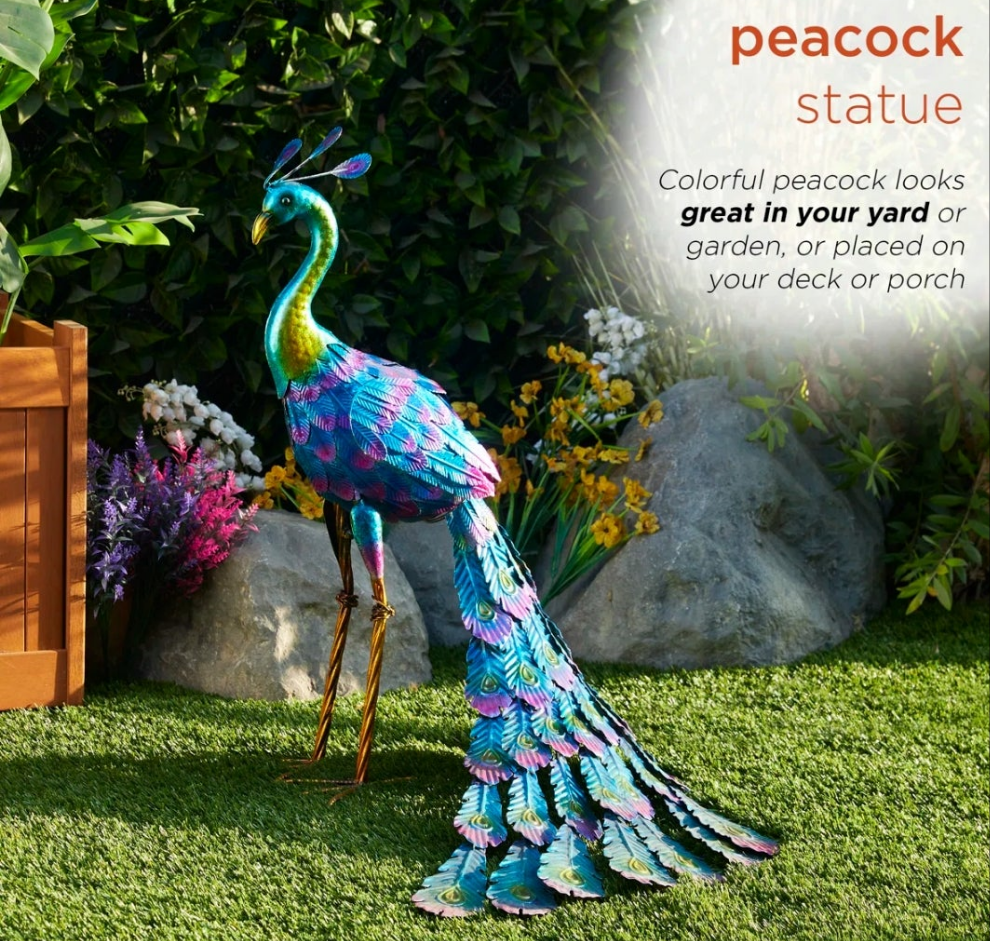 Peacock Statue Colorful Outdoor Weatherproof