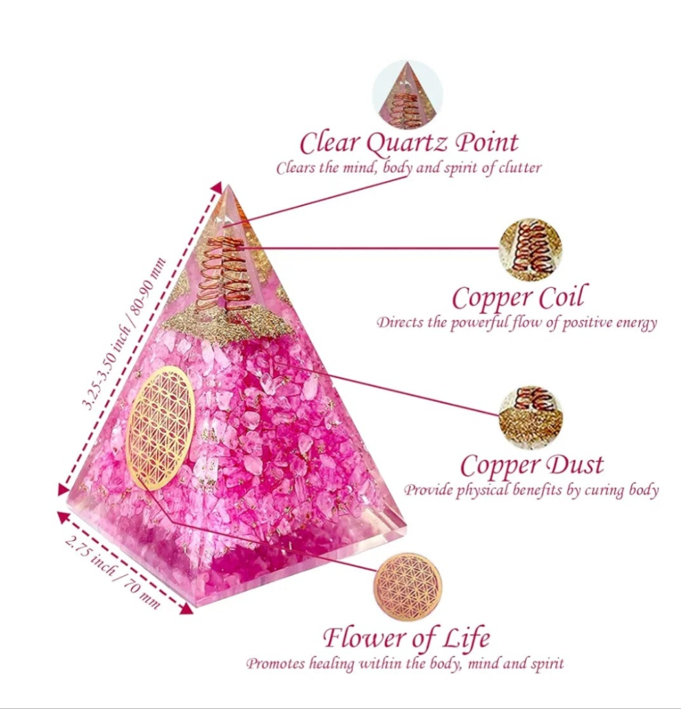 Orgone Pyramid of Success, Rose Quartz Pink Orgonite Pyramid is Healing Crystals for Peace, Calm & Love and Orgonite Pyramid helps in Healing Material 1 piece