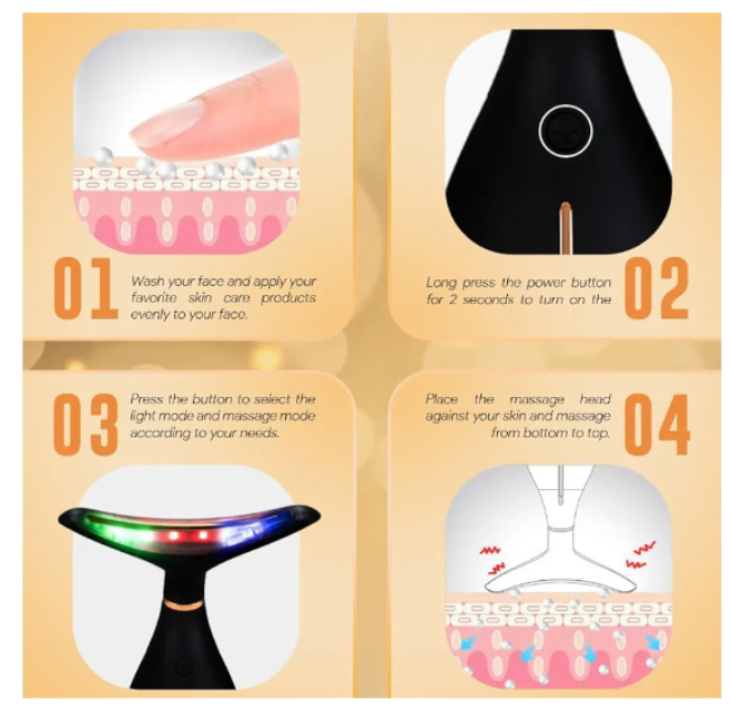 GLO24K Red Light Beauty Device for Face and Neck. Based on Triple Action L E D, Thermal, and Vibration Technologies