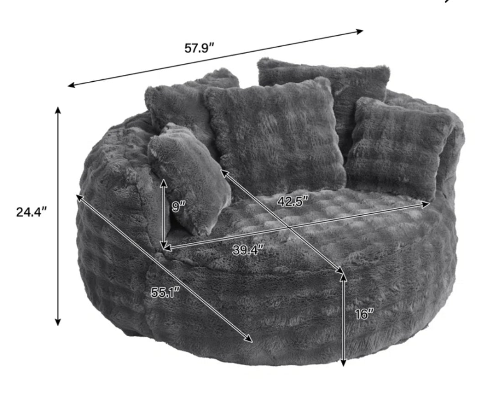 Oversized Faux Fur Round Barrel Accent Chair Pillow Back Large Sofa Chair, No Assembly Required