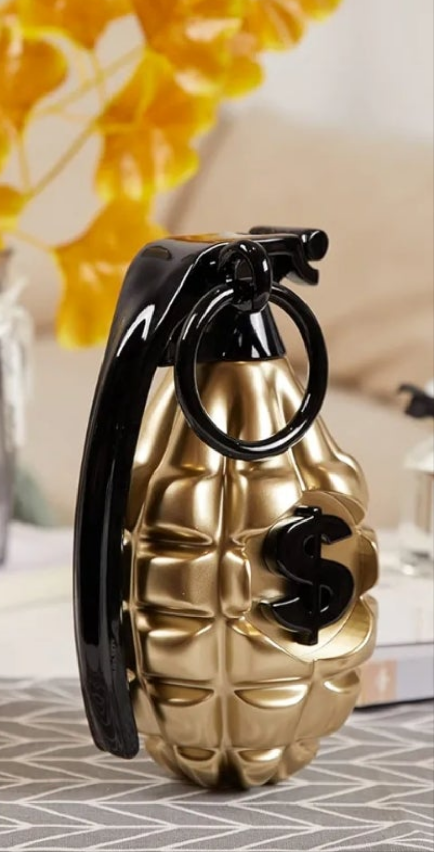 Grenade Decor Statue Modern Sculpture Arts Table Centerpiece Figurine Polyresin Champagne 10 inch