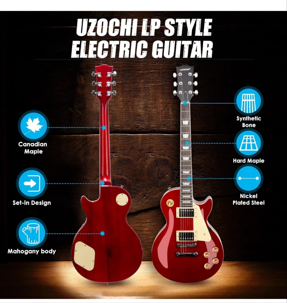 LP Electric Guitar Beginner Kit with 20W Amp & All Starter Accessories, Solid Body, Mahogany Wood