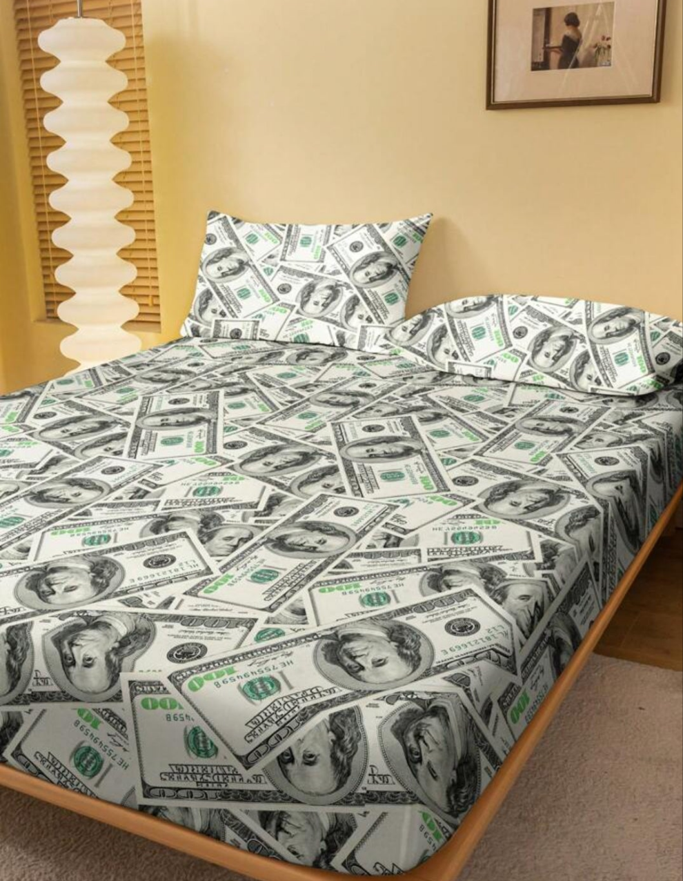 1pc Money Style Printed Fitted Sheet Dustproof Bedding Supplies For Home