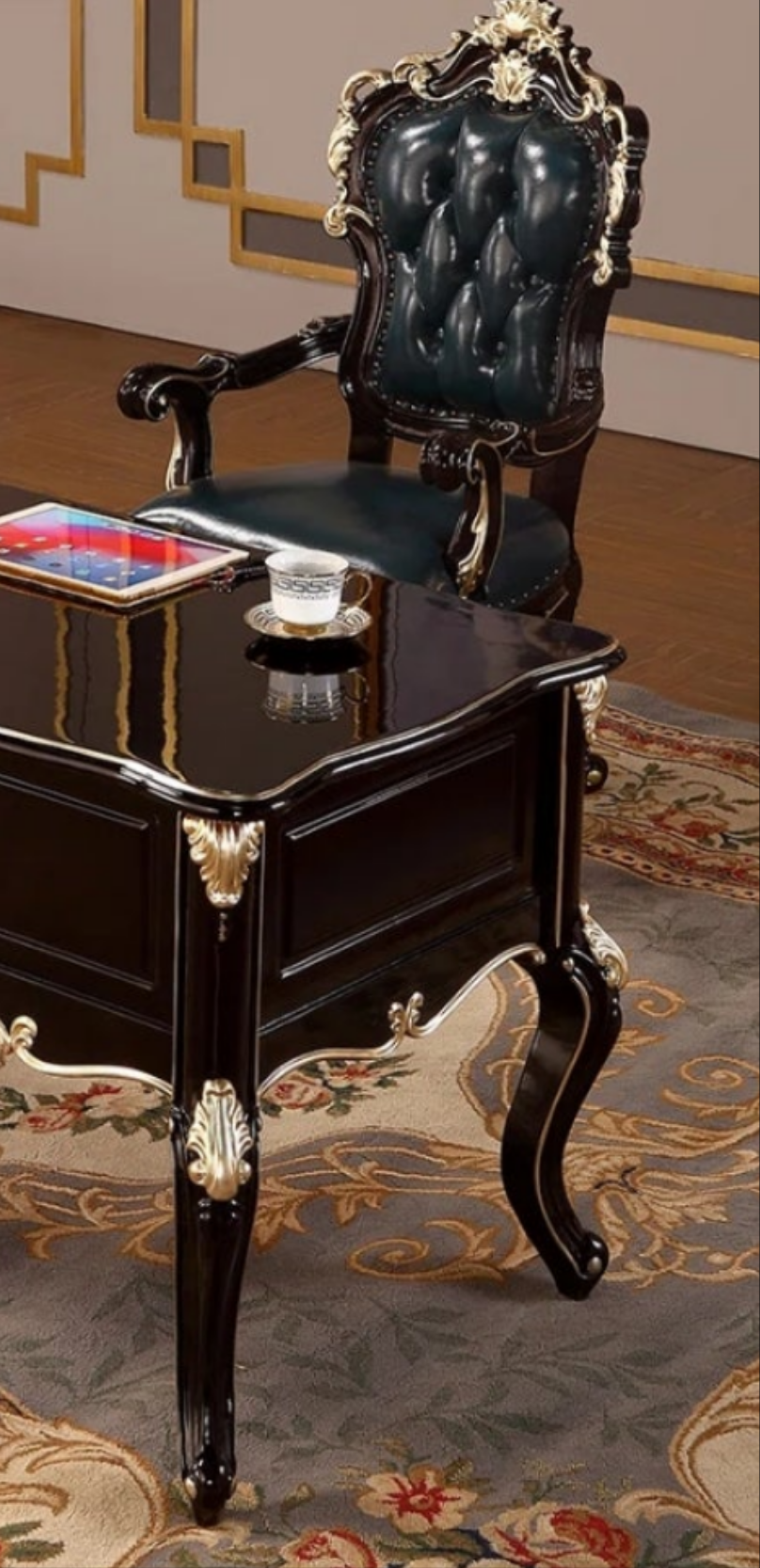 Fancy Solid Wood Desk Upholstered Chair Set Look at the detail Fancy