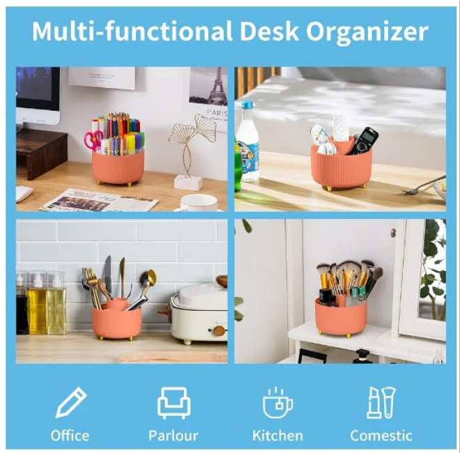 Desk Organizer, 360-Degree Rotating Pen Holder for Desk, Desk Organizers and Accessories with 5 Compartments Pencil Organizer, Art Supply Storage Box Caddy for Office, Home