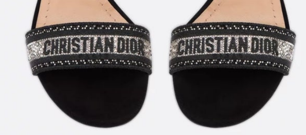 Dior Dway Heeled Sandal
Black Cotton Embroidered with Thread and Silver-Tone Strass