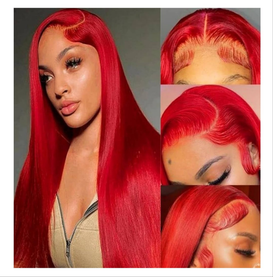 Red Lace Front Wigs with Baby Hair for  Women Human Hair Pre Plucked Straight Colored 13x4 Lace Frontal Glueless Wig 26 Inch 180% Density