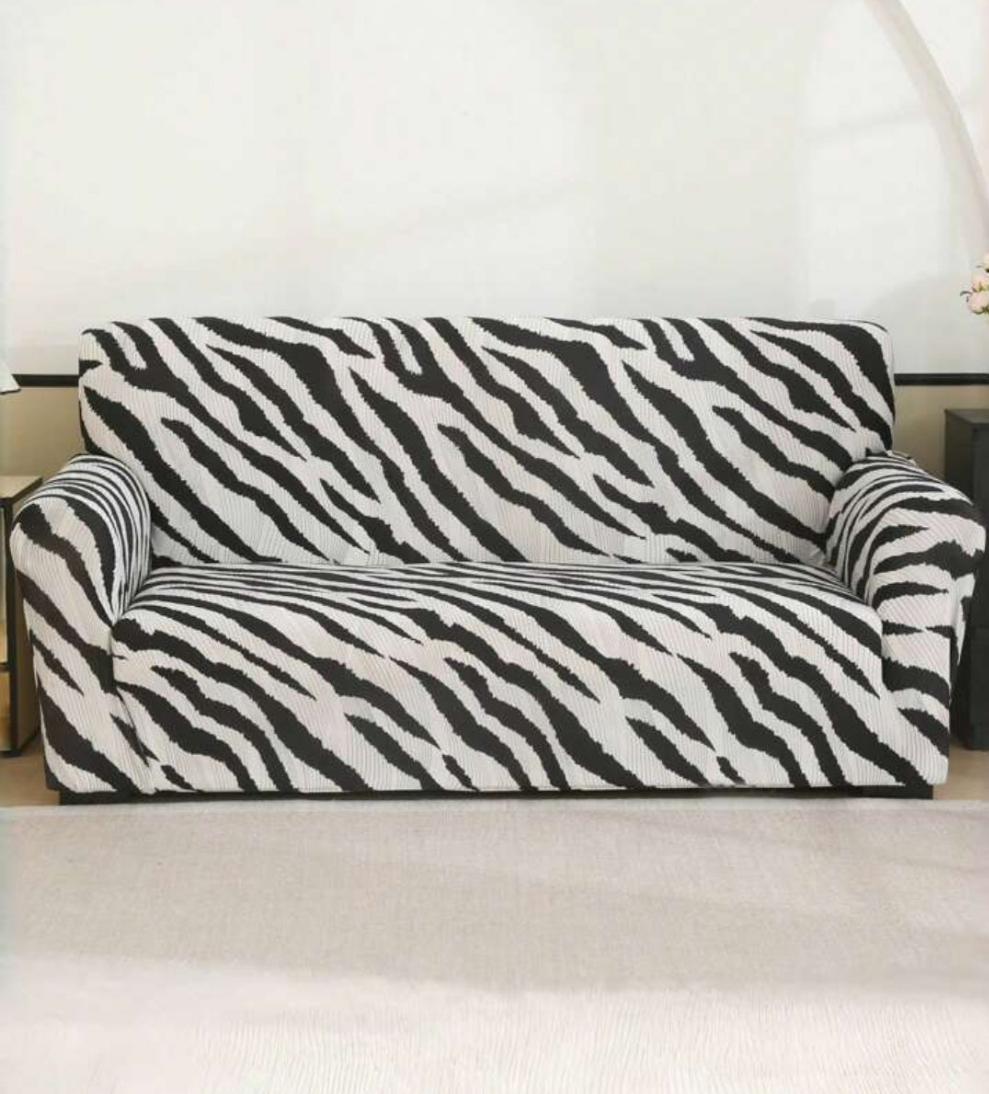 1pc Zebra Print Sofa Slipcover, Stretch & Simple Design For All Seasons, Sofa Protective Cover For Home Decor