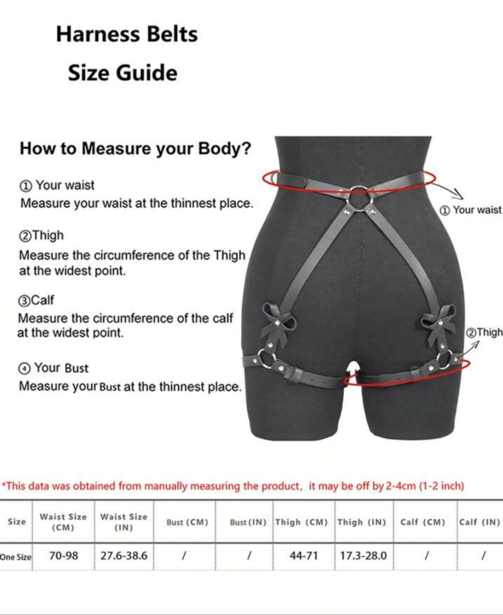 1 Piece PU Leather Leg Harness Belt Bow Decoration Bondage Harness Thigh Hip Belt one size COCOMONEY