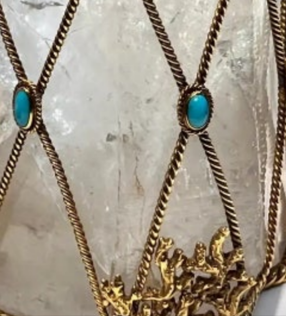 David Webb Rock Crystal and Turquoise Desk Object