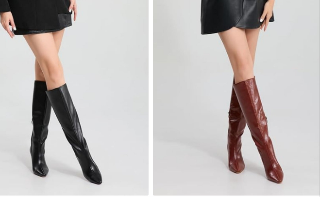 Knee High Boots for Women Pointed Toe 3.5 IN Stiletto Heel Women Boots Zipper Knee High Boots Dress Fashion Trendy Sexy High Heel Boots