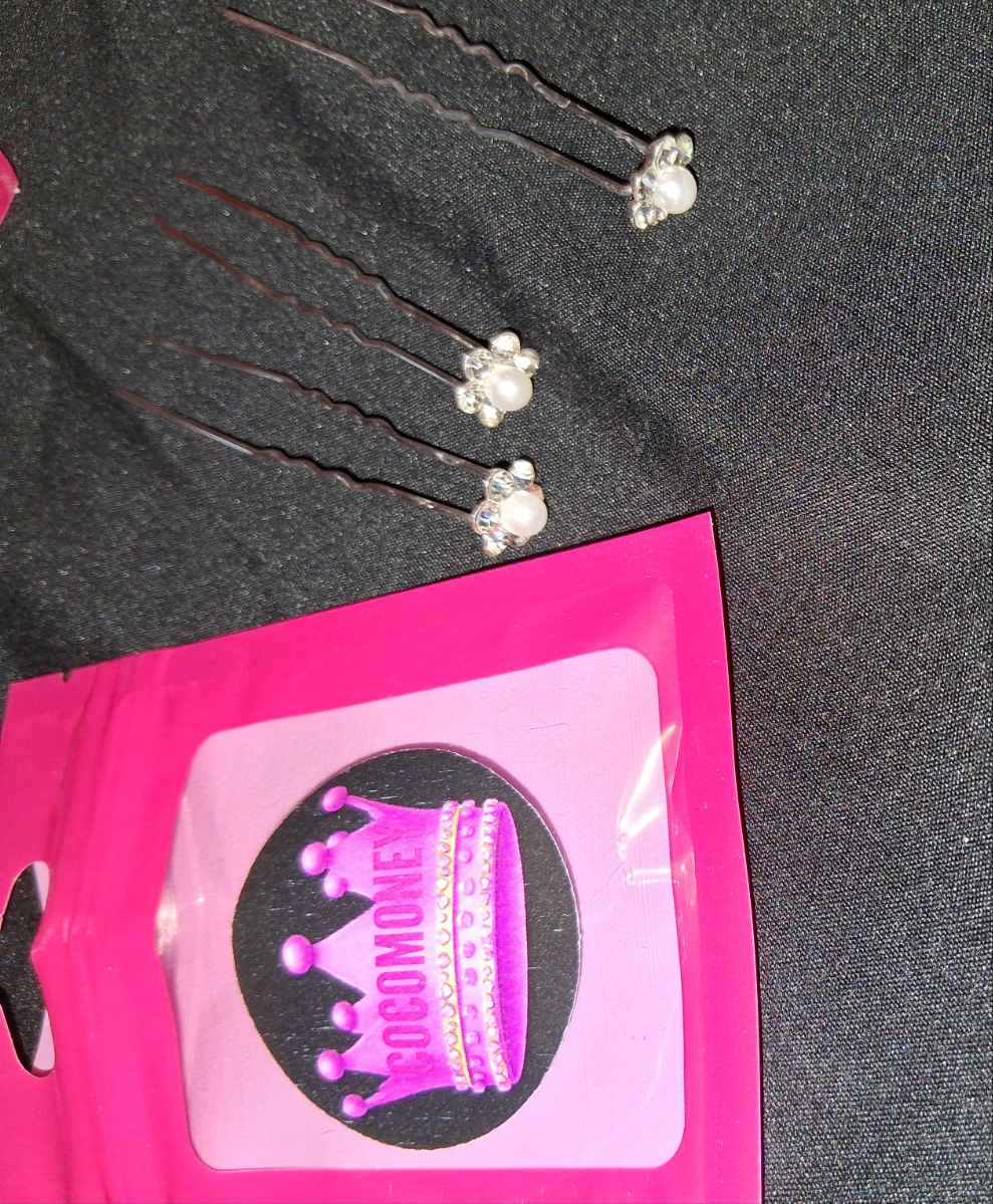 COCOMONEY HAIR PINS METAL PEARL LOOKING DESIGN 3pcs