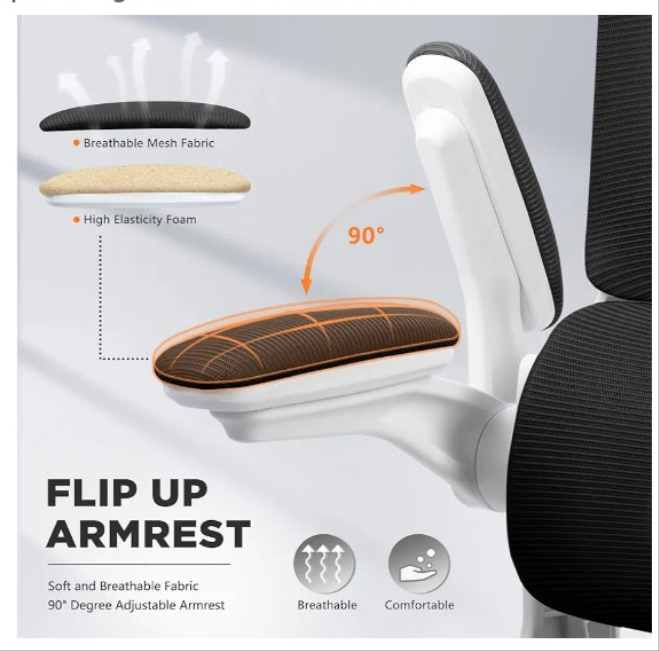 Office Chair with Lumbar Support Pillow, Ergonomic Chair with Headrest & Flip-up Arms, Mesh Office Chair Rocking Function, High Back Home Office Desk Chairs