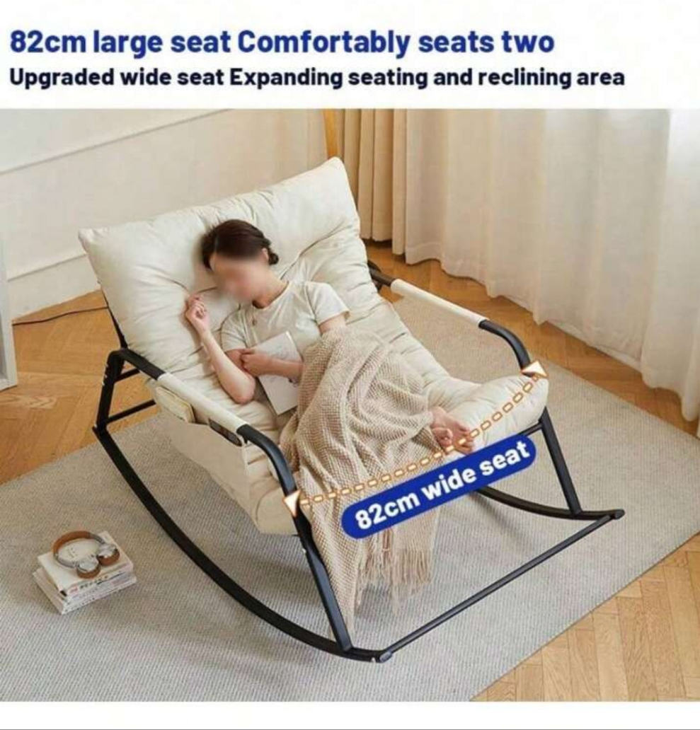 Orange Double Rocking Chair Floor Sofa Chair With Backrest, Removable Seat Pad, Modern With Footrest Relaxing Recliner For Room