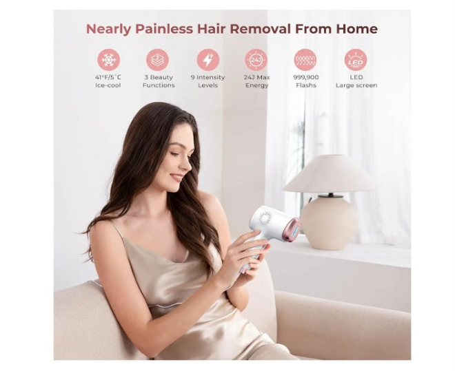 Laser Hair Removal for Women & Men, 45°F Ice-Cooling Contact, Safe & Virtually Painless Alternative to Salon IPL Hair Removal Device, Long-Lasting Hair Removal from Home, with Razor & Glasses
