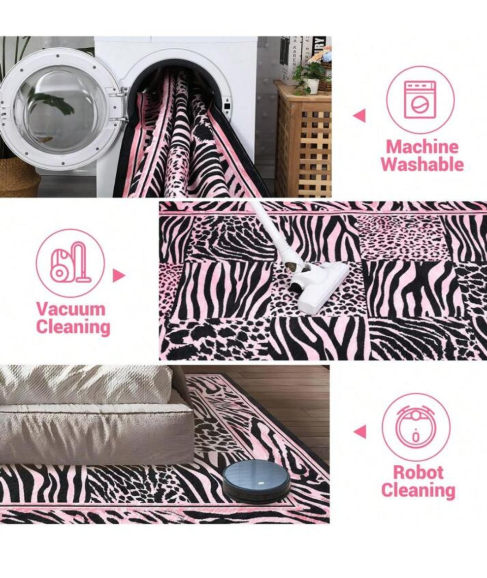 Living Room Rug Washable Soft Leopard Patchwork Print Large Area Rugs For Bedroom Low Pile Non Slip Animal Print Throw Carpet Runner Rug For Hallway Dining Room