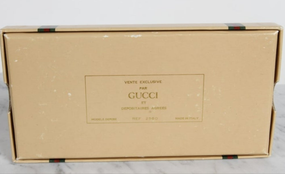 1980s Vintage GUCCI Gold Plated Necklace Perfume Bottle Stick Pendant NOS in Box