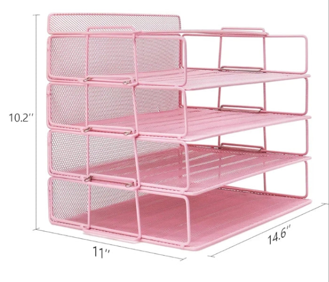 Stackable Paper Tray, 4 Tier Desk Organizer, 5 Trays Metal Paper Organizer for Desk, File Organizer for School Home and Office