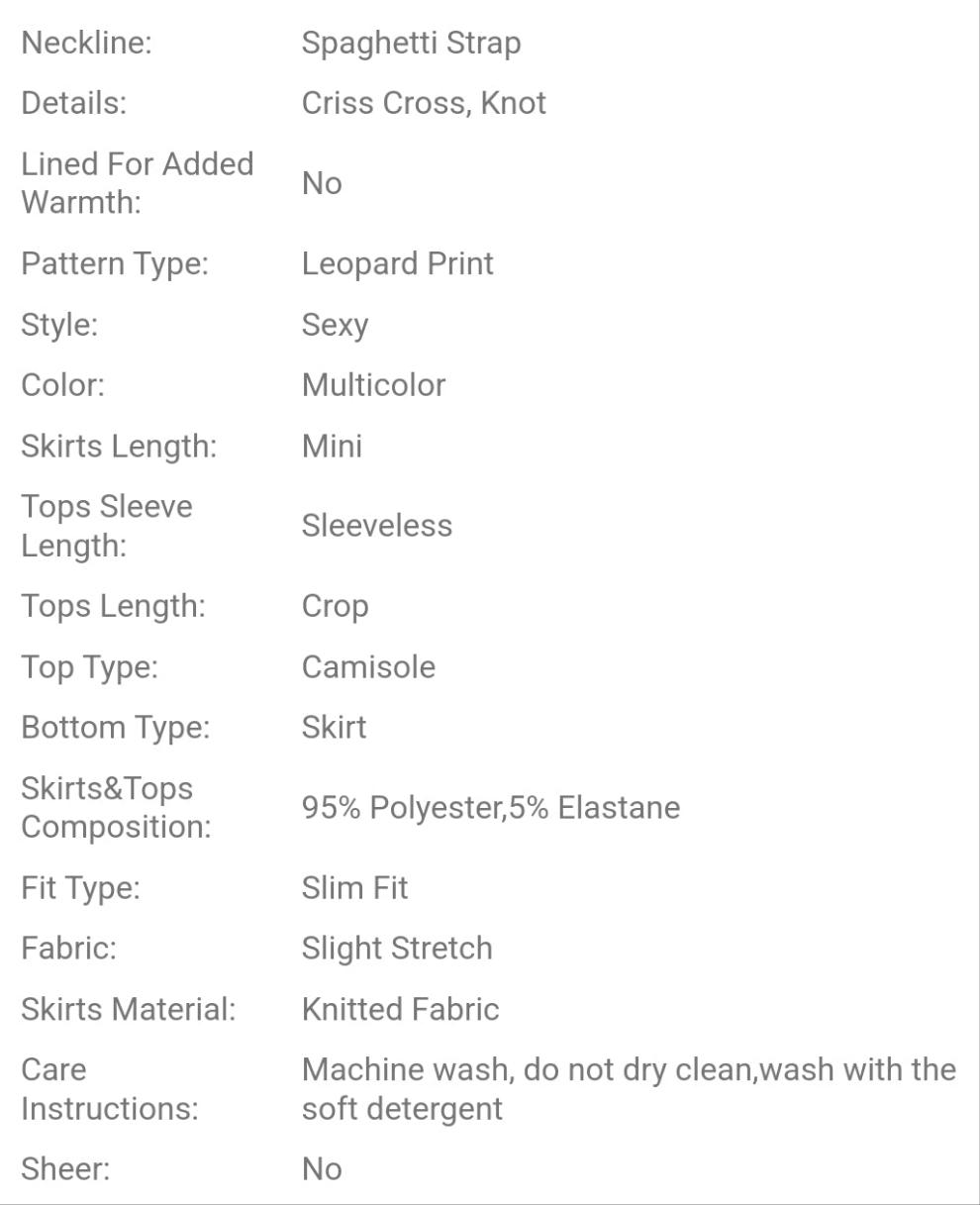 Leopard Print Cami Top & Tie Back Bodycon Skirt COCOMONEY